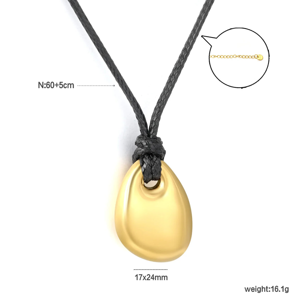 Minimalist Irregular Water Drop Matte Gold Pendant Black Rope Cord Necklace | 18K Gold Plated | Wholesale MOQ 12