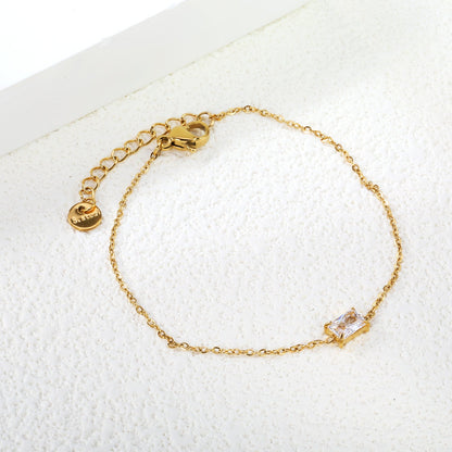 7*5mm Rectangle with White Zirconium Accessories Bracelet 17+3cm+6mm Round End Plaque Gold Color