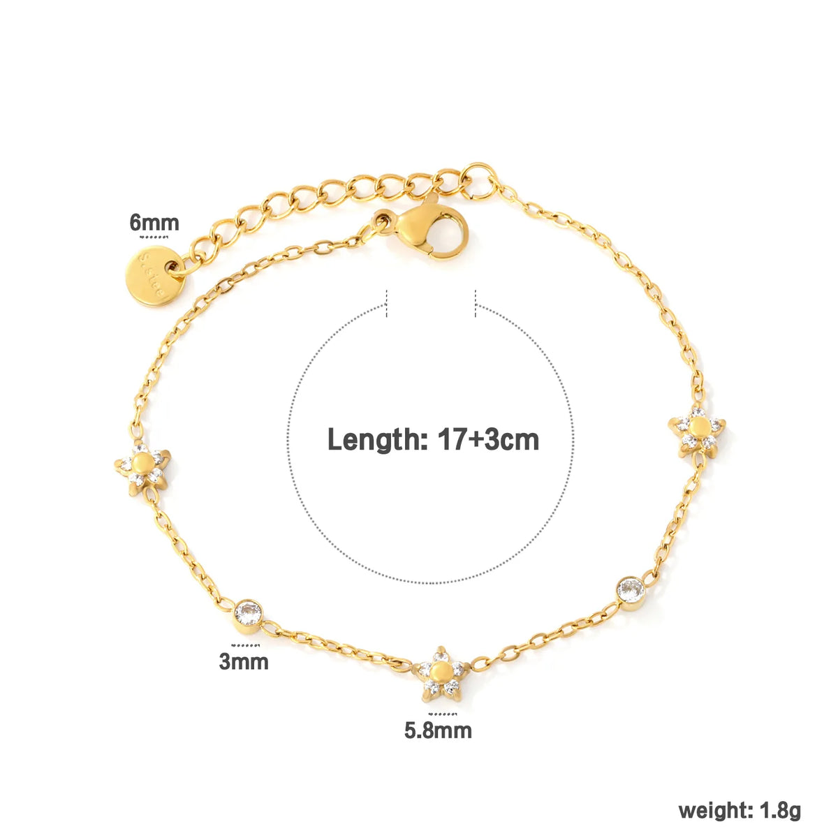 Whimsical Star Station Zircon Bracelet | 17+3cm Adjustable | 18K Gold Plated Jewelry MOQ 12