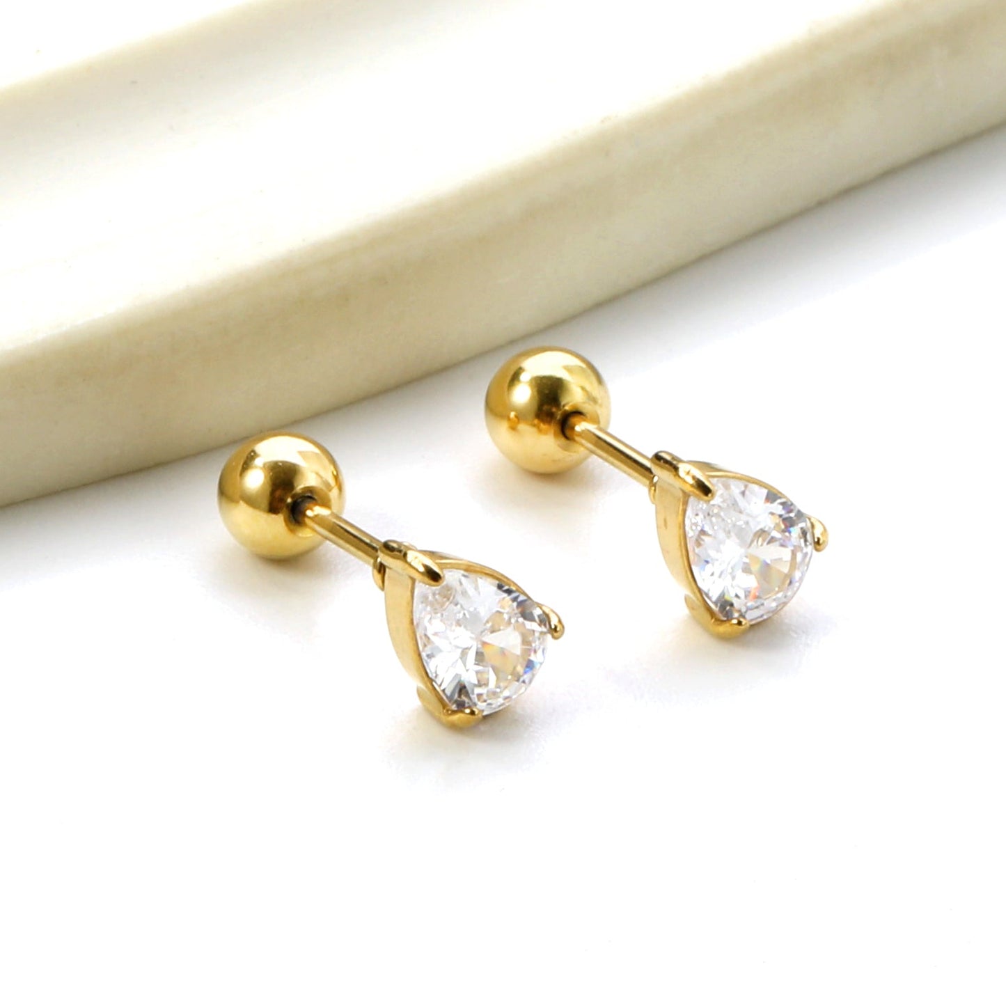 Steel ball screw-in drop earrings with white diamonds 4.8*6.8mm