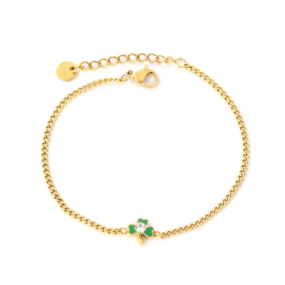 Four Leaf Clover Oil Drop Bracelet | 18K Gold Plated Stainless Steel | Wholesale MOQ 12