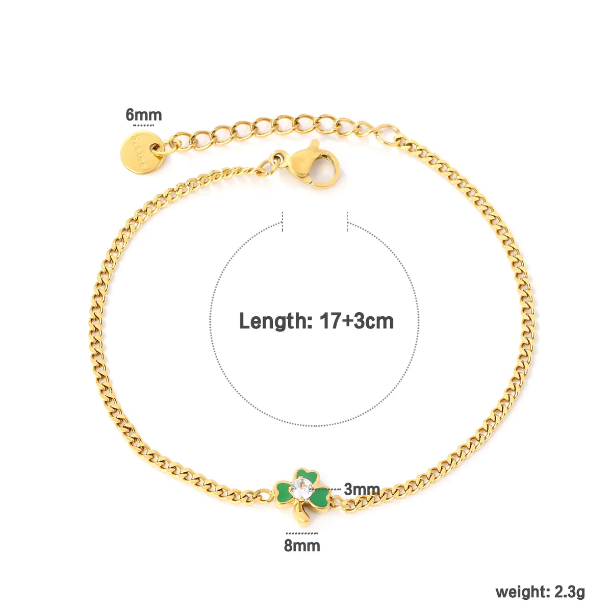 Four Leaf Clover Oil Drop Bracelet | 18K Gold Plated Stainless Steel | Wholesale MOQ 12
