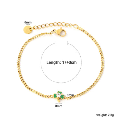 Four Leaf Clover Oil Drop Bracelet | 18K Gold Plated Stainless Steel | Wholesale MOQ 12