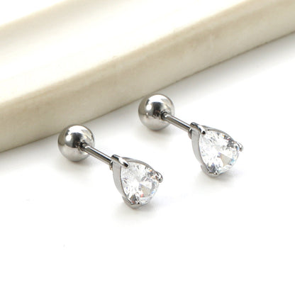 Steel ball screw-in drop earrings with white diamonds 4.8*6.8mm