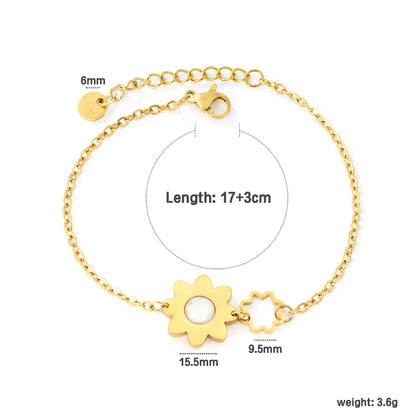 18K Gold Plated Dual Flower Opal Inlay Bracelet Wholesale | MOQ 12