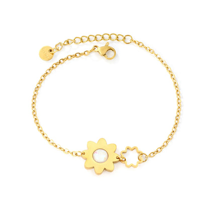 18K Gold Plated Dual Flower Opal Inlay Bracelet Wholesale | MOQ 12