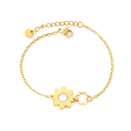 18K Gold Plated Dual Flower Opal Inlay Bracelet Wholesale | MOQ 12