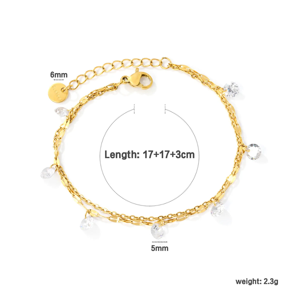 18K Gold Plated Double Layer Teardrop Zircon Bracelet | MOQ 12