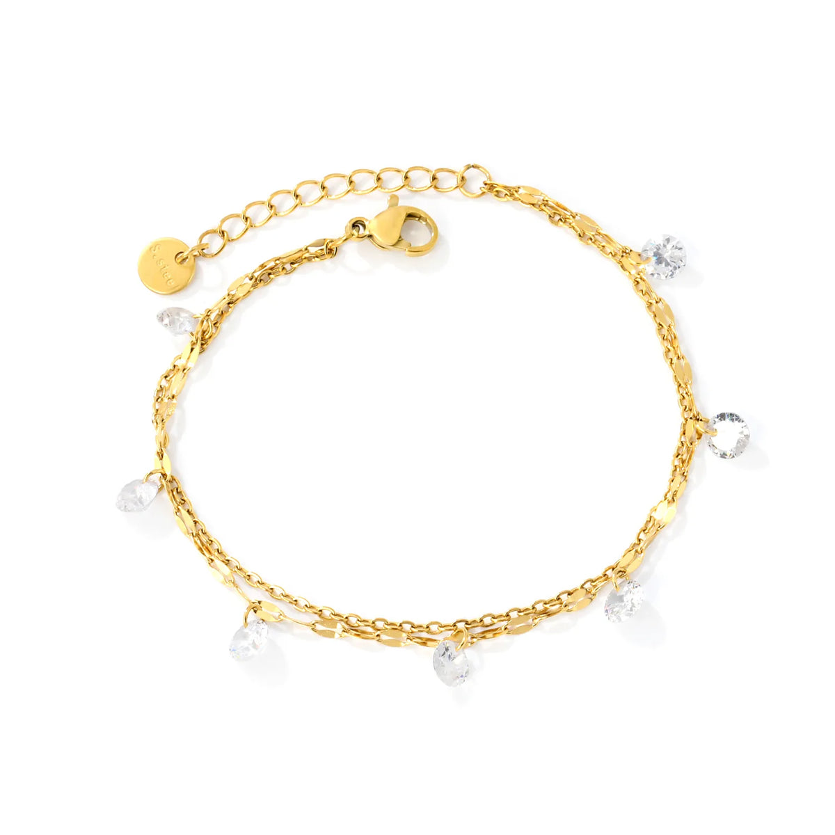 18K Gold Plated Double Layer Teardrop Zircon Bracelet | MOQ 12