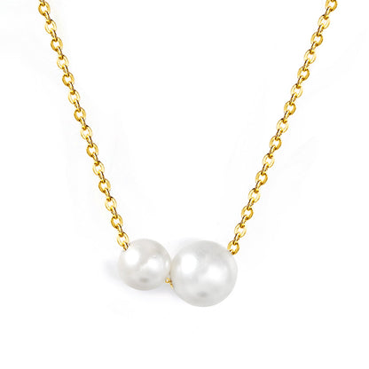 2 large and small white pearls 6.4+8mm necklace 44+5cm