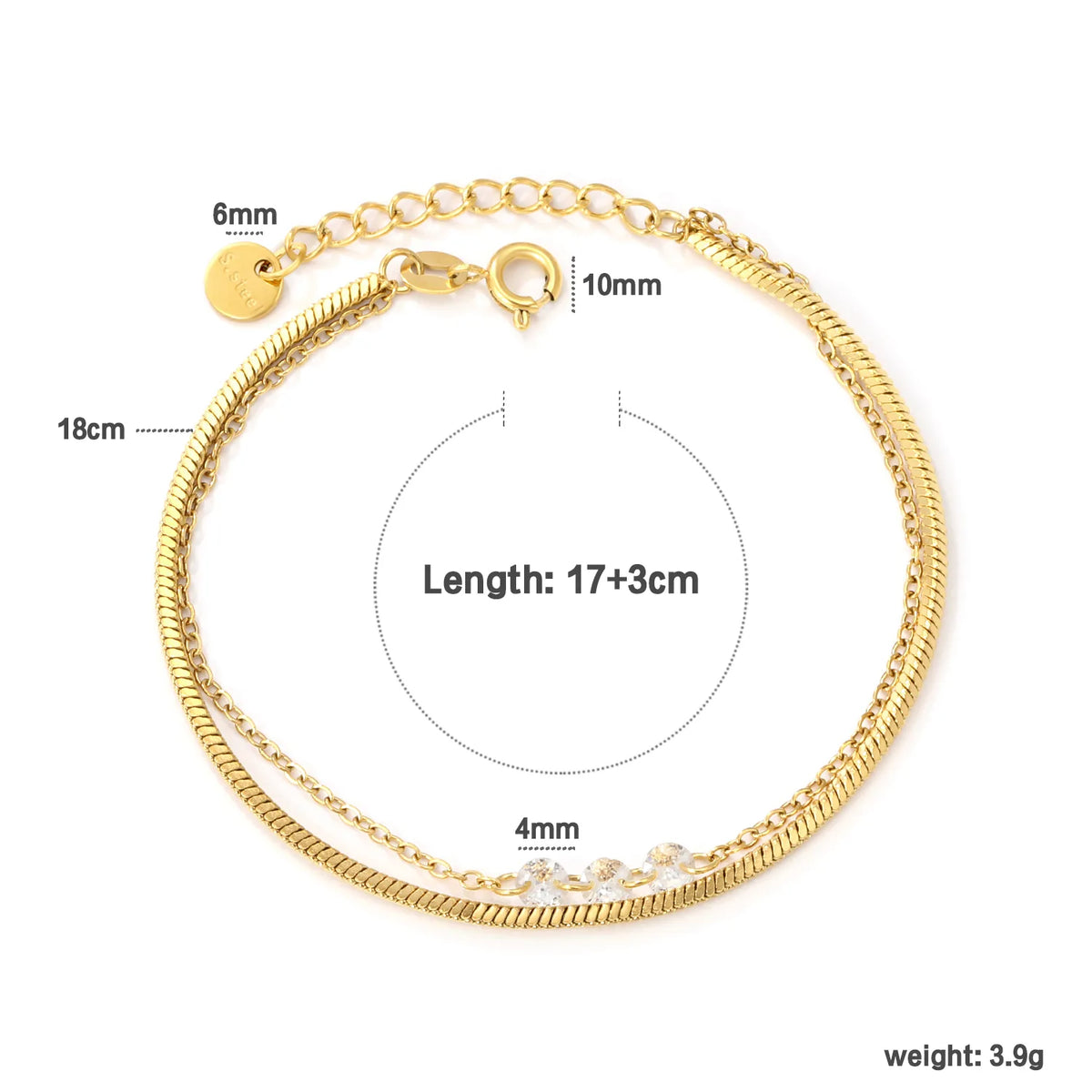 Minimalist Double Layer Snake Chain Zircon Bracelet | 18K Gold Plated Jewelry Wholesale | MOQ 12
