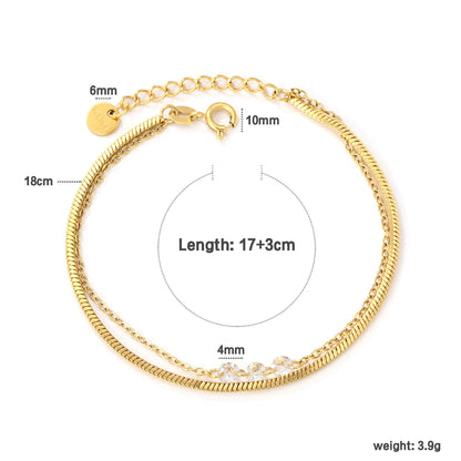Minimalist Double Layer Snake Chain Zircon Bracelet | 18K Gold Plated Jewelry Wholesale | MOQ 12