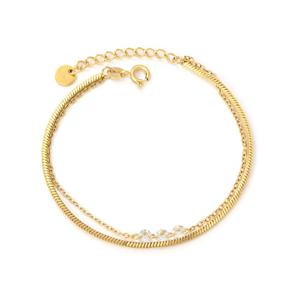 Minimalist Double Layer Snake Chain Zircon Bracelet | 18K Gold Plated Jewelry Wholesale | MOQ 12