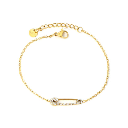 Wholesale Edgy Safety Pin Zircon Bracelet | 17+3cm Adjustable | 18K Gold Plated Jewelry