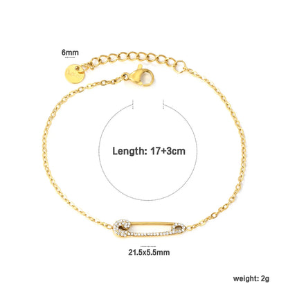 Wholesale Edgy Safety Pin Zircon Bracelet | 17+3cm Adjustable | 18K Gold Plated Jewelry