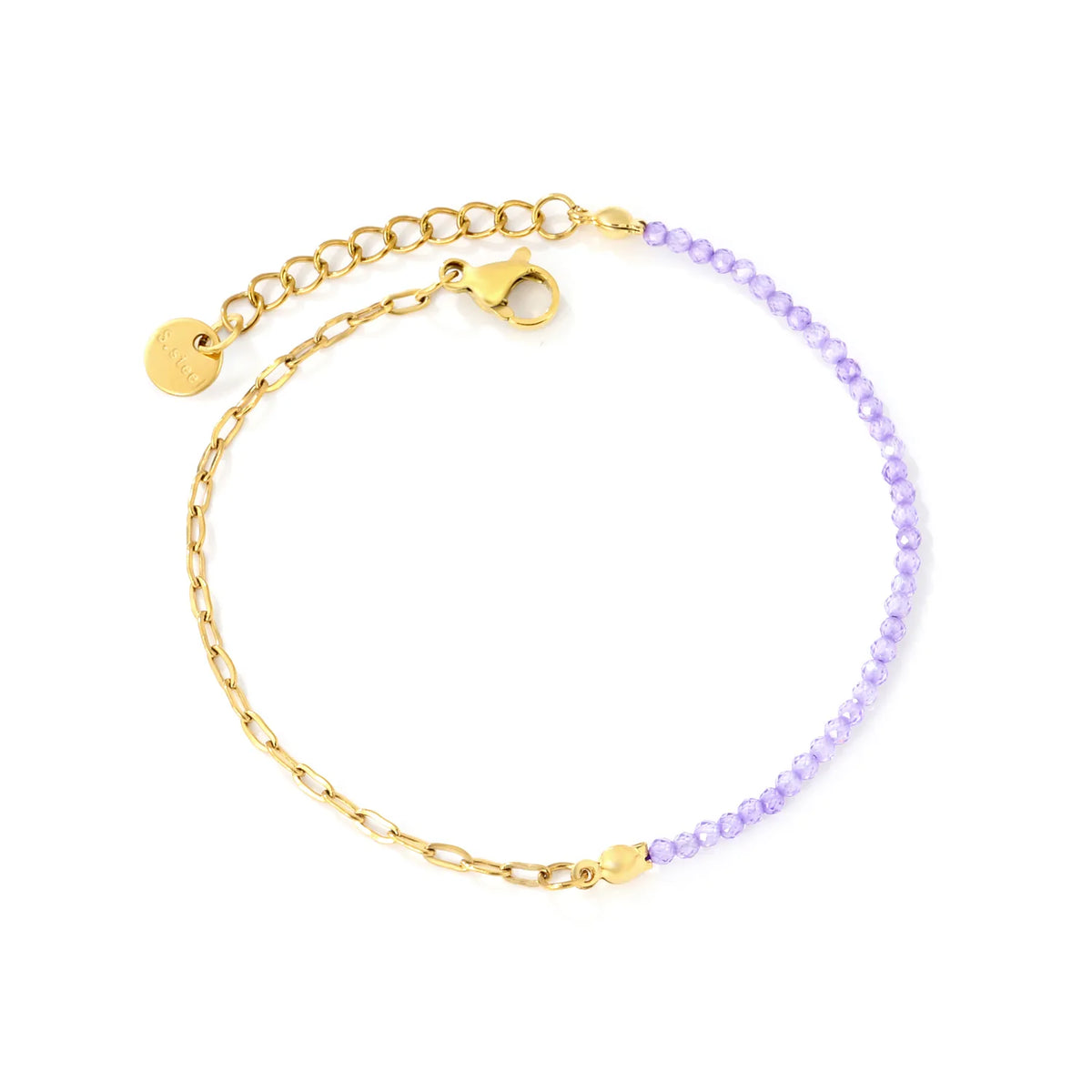 Wholesale Half Beaded Half Paperclip Bracelet | Pink & Purple | 18K Gold Plated Bead Wrist Chain MOQ 12