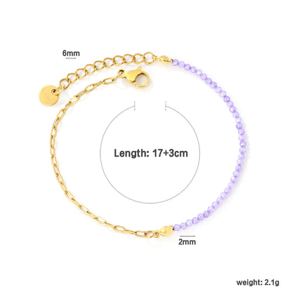 Wholesale Half Beaded Half Paperclip Bracelet | Pink & Purple | 18K Gold Plated Bead Wrist Chain MOQ 12
