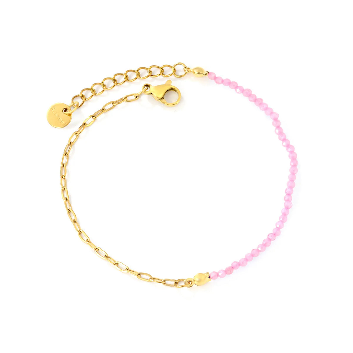 Wholesale Half Beaded Half Paperclip Bracelet | Pink & Purple | 18K Gold Plated Bead Wrist Chain MOQ 12