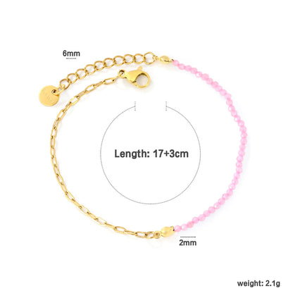 Wholesale Half Beaded Half Paperclip Bracelet | Pink & Purple | 18K Gold Plated Bead Wrist Chain MOQ 12