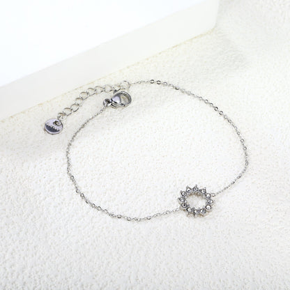 12mm Round Sticky White Zirconia Ring Accessories Bracelet 17+3cm+6mm Round End Plate Steel/Golden