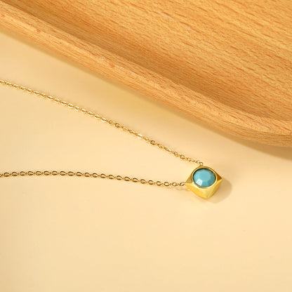 Necklace with 5 colors in square setting 42+5cm