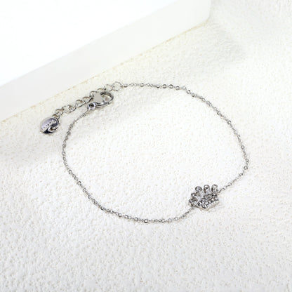 11.3*8.3mm Crown Sticky White Zirconium Circle Accessory Bracelet 17+3cm+6mm Round End Tag