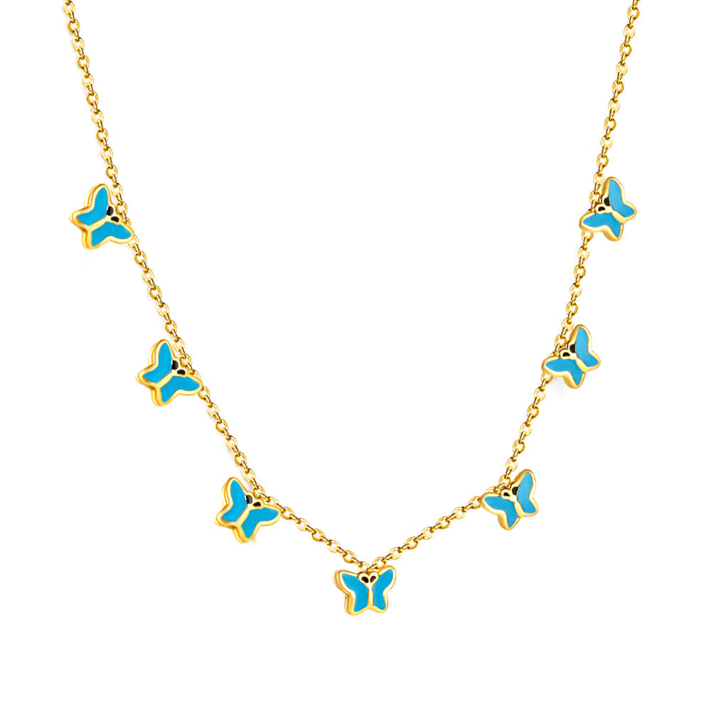 Heart + Butterfly Oil Drop Pendant Necklace