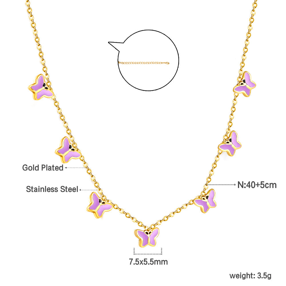 Heart + Butterfly Oil Drop Pendant Necklace