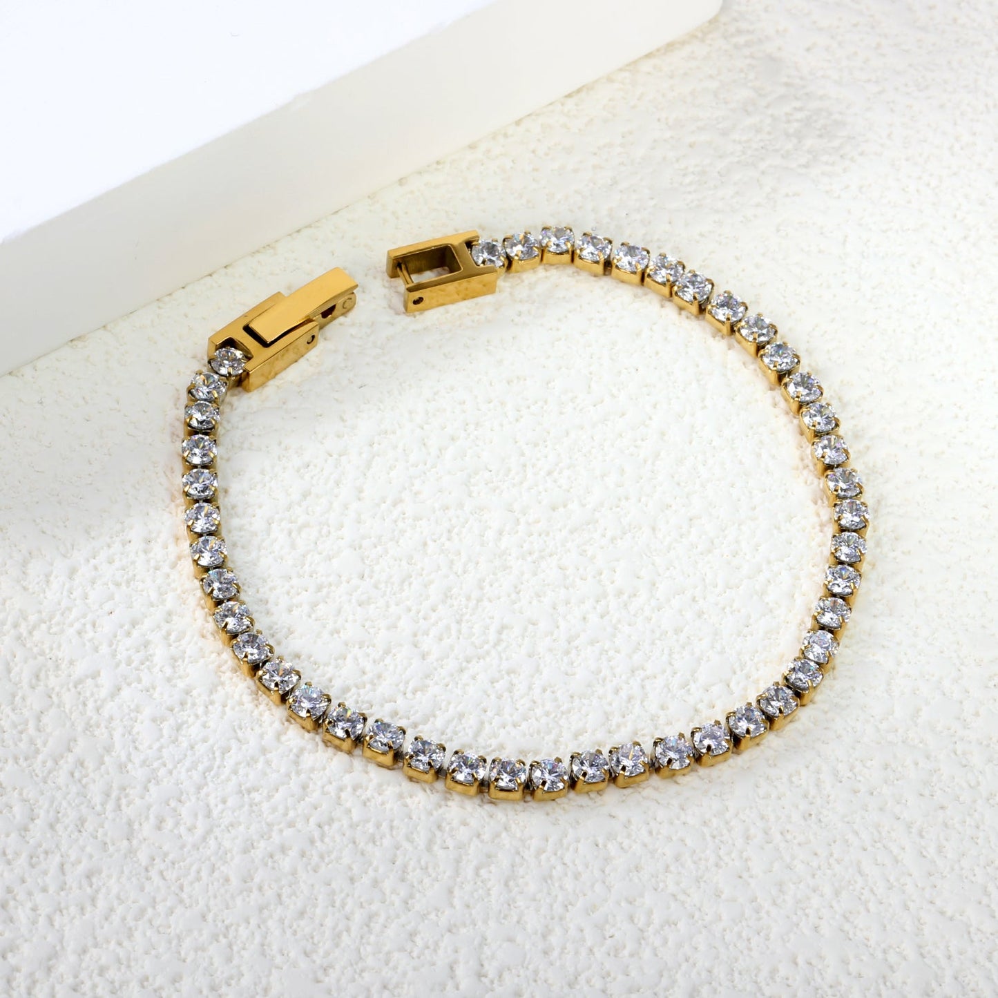 2mm/3mm round purple/pink/mixed/black crystal/white zirconium clasp bracelet 17cm steel/gold color