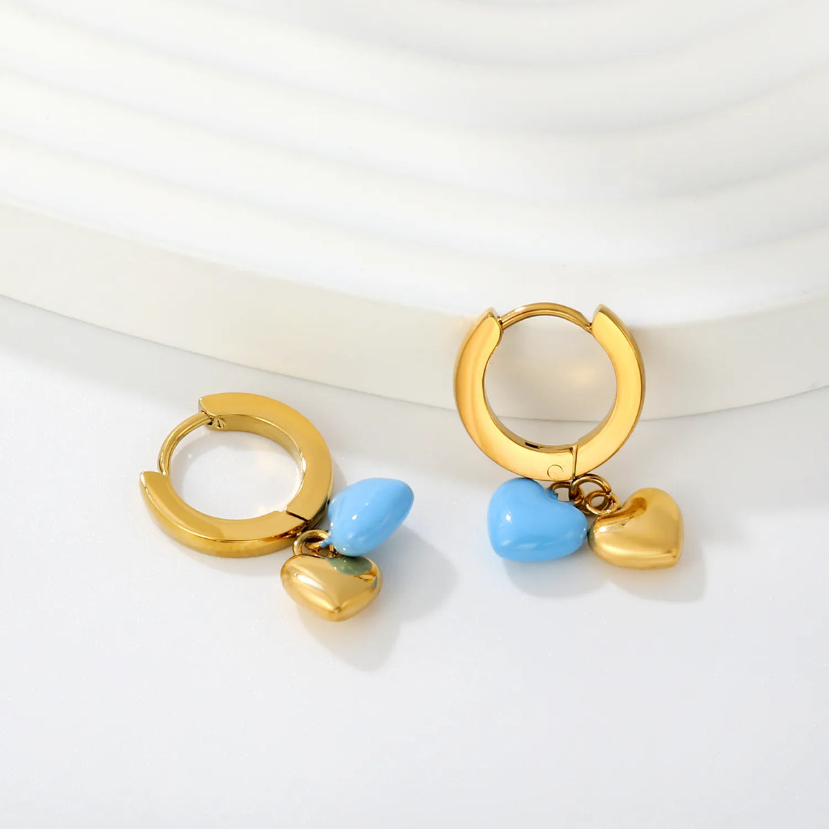 Colorful Heart Drop Huggie Hoop Earrings | MOQ 12 | 18K Gold Plated Stainless Steel Sweet Earrings Wholesale