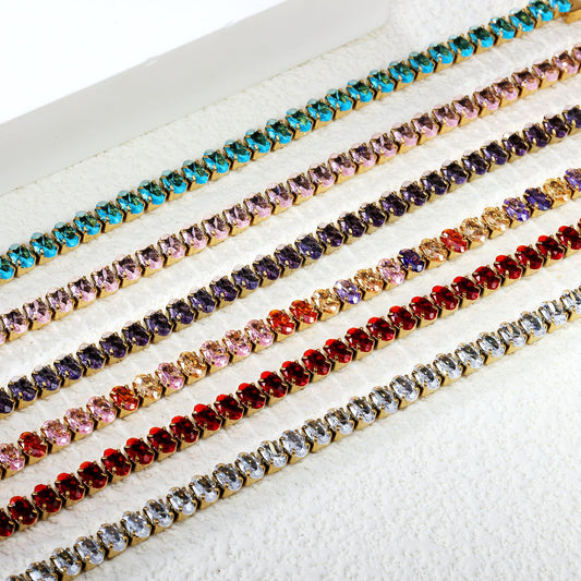 Wholesale 5*3.5mm Oval White/Purple/Red/Pink/Aquamarine/Mixed Color Genuine Zirconium Clasp Bracelet 17cm Steel/Gold