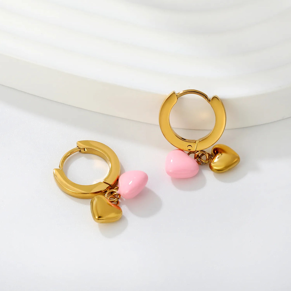 Colorful Heart Drop Huggie Hoop Earrings | MOQ 12 | 18K Gold Plated Stainless Steel Sweet Earrings Wholesale