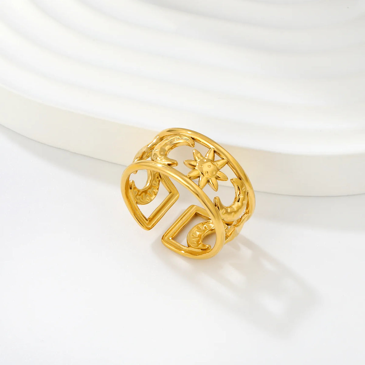 Moon and Star Sunburst Open Cuff Ring | Gold & Two-Tone Color | Size 7 | MOQ 12