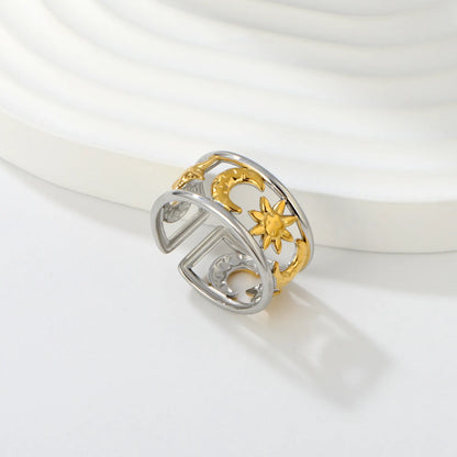 Moon and Star Sunburst Open Cuff Ring | Gold & Two-Tone Color | Size 7 | MOQ 12