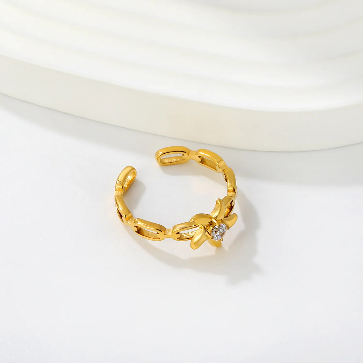 CZ Starfish Chain Open Cuff Ring | 18K Gold Plated Stainless Steel | Wholesale MOQ 12