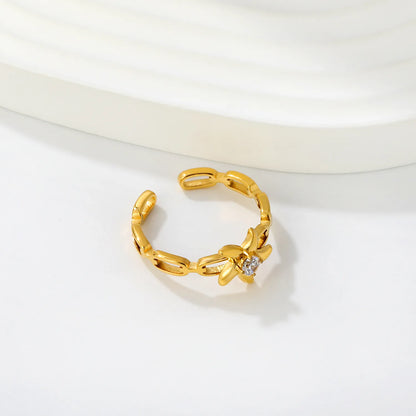 CZ Starfish Chain Open Cuff Ring | 18K Gold Plated Stainless Steel | Wholesale MOQ 12