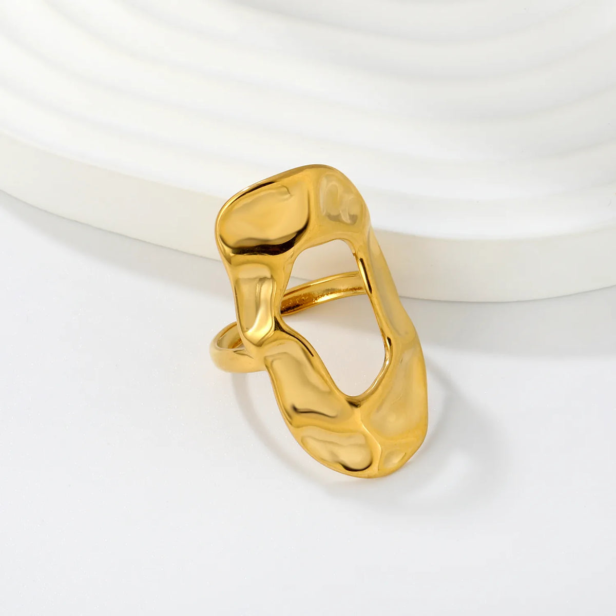 18K Gold Plated Stainless Steel Bold Irregular Hollow Molten Statement Ring | Wholesale MOQ 12