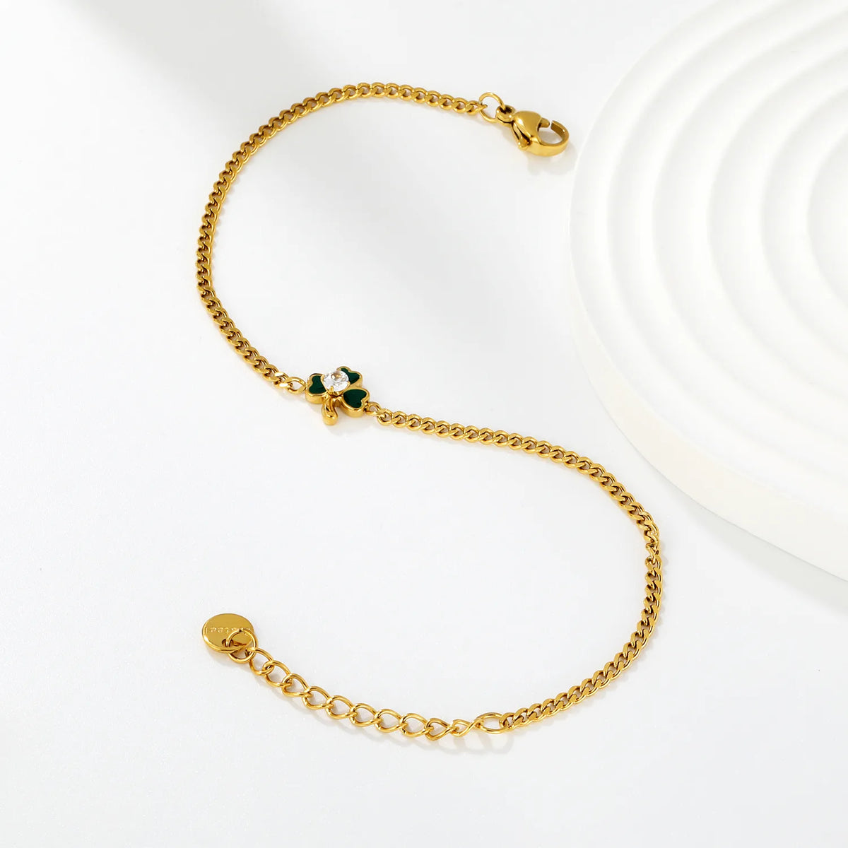 Four Leaf Clover Oil Drop Bracelet | 18K Gold Plated Stainless Steel | Wholesale MOQ 12