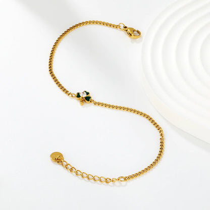 Four Leaf Clover Oil Drop Bracelet | 18K Gold Plated Stainless Steel | Wholesale MOQ 12