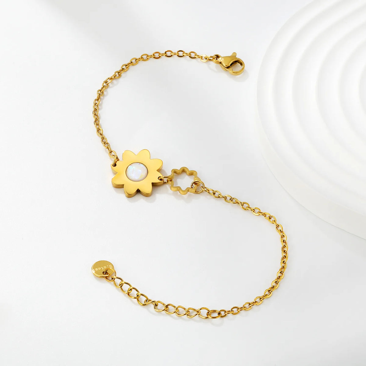 18K Gold Plated Dual Flower Opal Inlay Bracelet Wholesale | MOQ 12