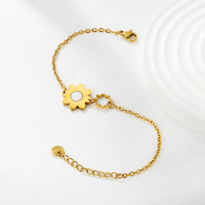 18K Gold Plated Dual Flower Opal Inlay Bracelet Wholesale | MOQ 12