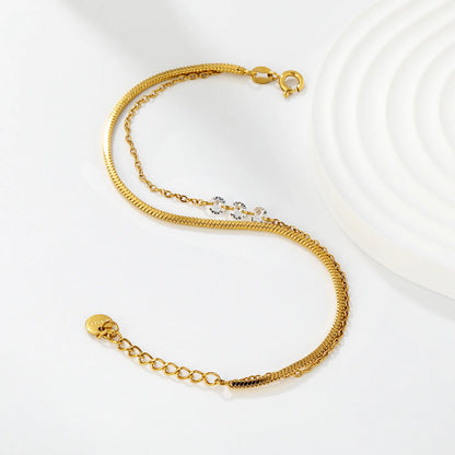 Minimalist Double Layer Snake Chain Zircon Bracelet | 18K Gold Plated Jewelry Wholesale | MOQ 12