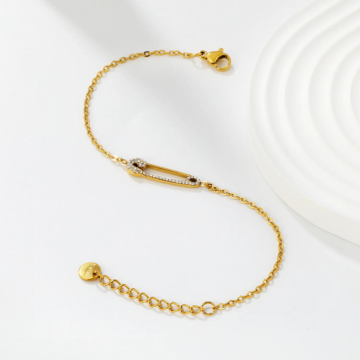 Wholesale Edgy Safety Pin Zircon Bracelet | 17+3cm Adjustable | 18K Gold Plated Jewelry