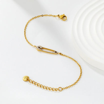 Wholesale Edgy Safety Pin Zircon Bracelet | 17+3cm Adjustable | 18K Gold Plated Jewelry