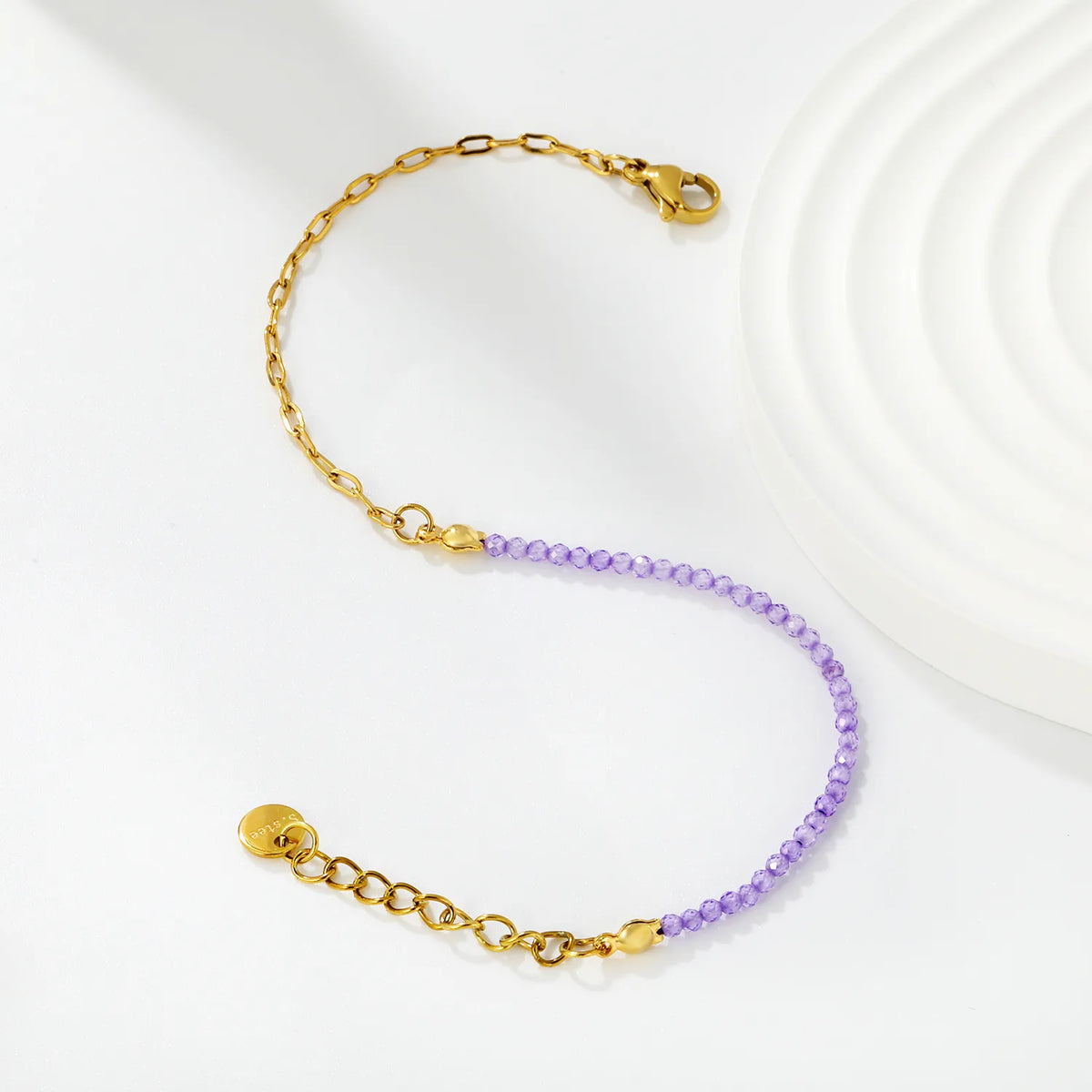 Wholesale Half Beaded Half Paperclip Bracelet | Pink & Purple | 18K Gold Plated Bead Wrist Chain MOQ 12