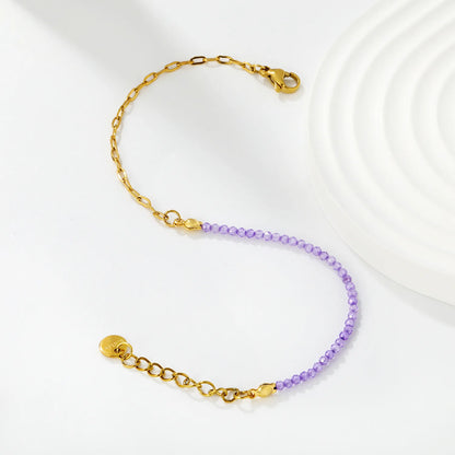 Wholesale Half Beaded Half Paperclip Bracelet | Pink & Purple | 18K Gold Plated Bead Wrist Chain MOQ 12