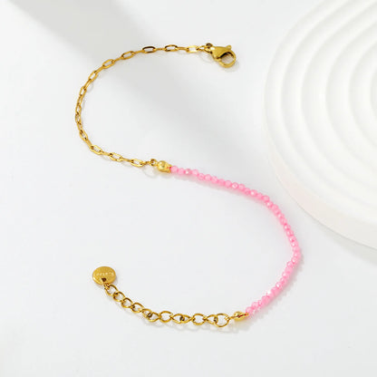 Wholesale Half Beaded Half Paperclip Bracelet | Pink & Purple | 18K Gold Plated Bead Wrist Chain MOQ 12