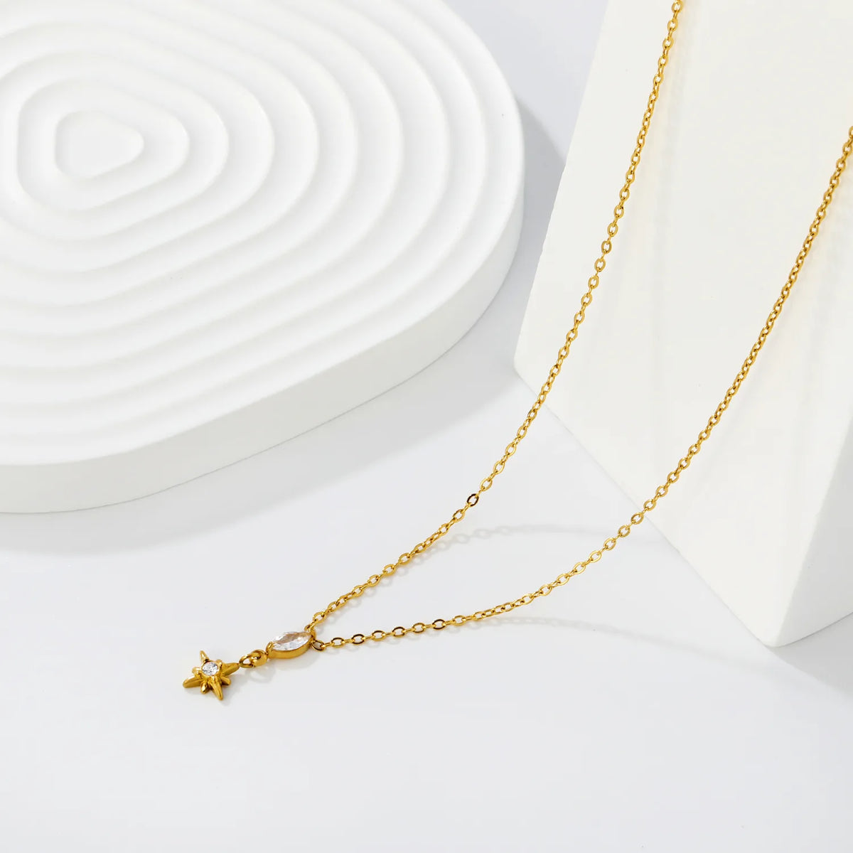 Celestial North Star Marquise CZ Rolo Chain Necklace | | 18K Gold Plated | MOQ 12
