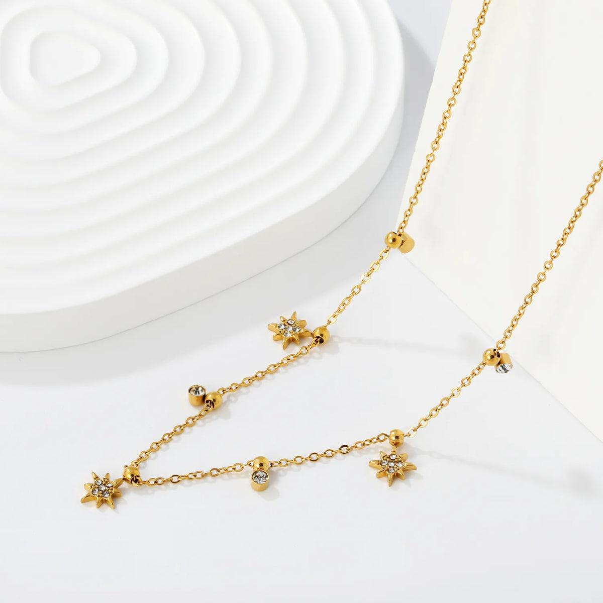 18K Gold Plated Star & Round CZ Mixed Charms Design Chain Necklace | 18K Gold Plated | MOQ 12