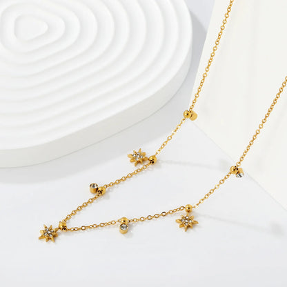 18K Gold Plated Star & Round CZ Mixed Charms Design Chain Necklace | 18K Gold Plated | MOQ 12